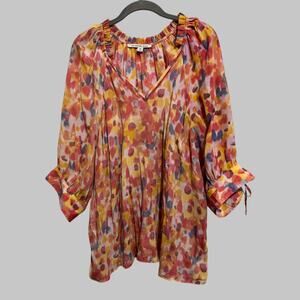 Zac & Rachel Womens Watercolor Peasant Tunic Top Abstract Mosaic Artsy Mature 2X